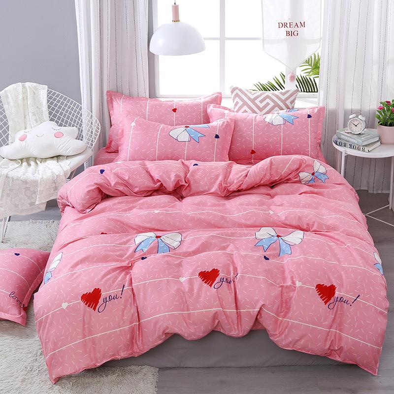 Čtyřdílná sada povlečení z prané bavlny, povlak na přikrývku, povlak na prostěradlo, jednoduchá sada v severském stylu