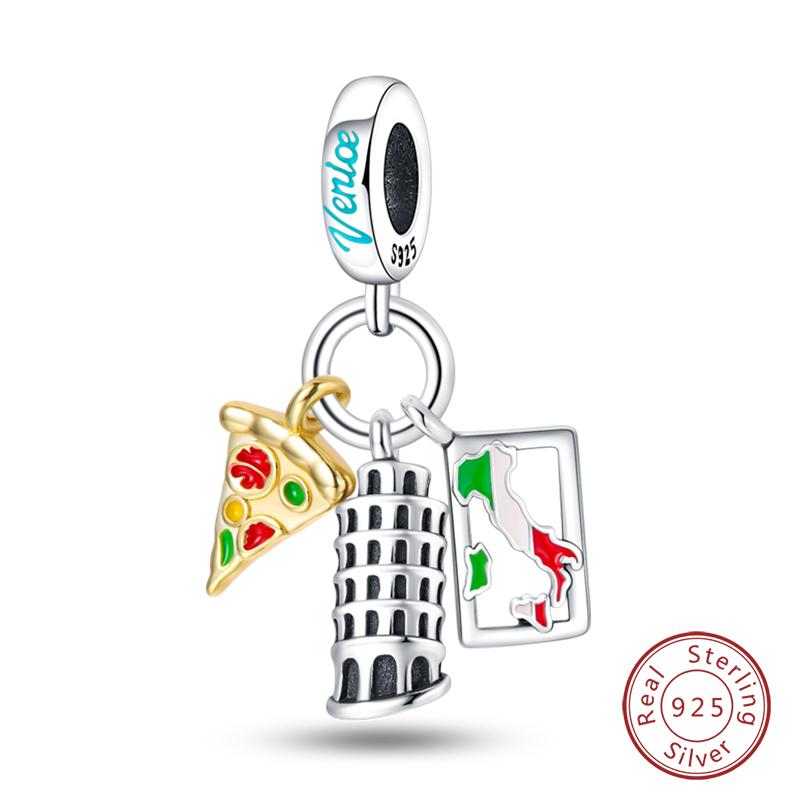 Original 925 Silver Travel Charm New York Rome Vienna Pendant Landmark Building Pendant Fit Bracelet Fine DIY Jewelry