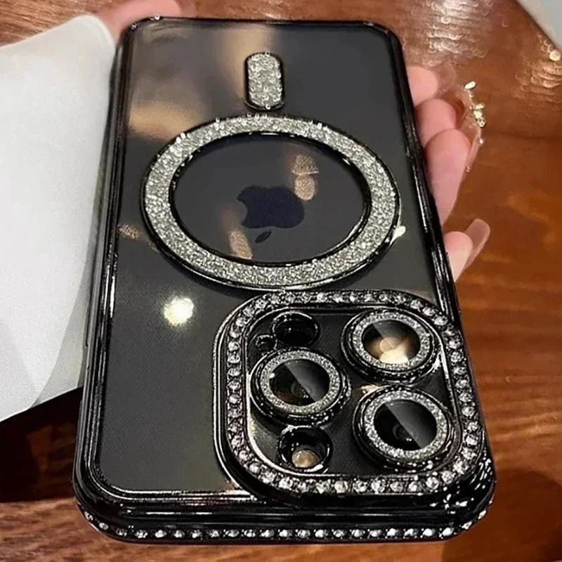 

Soft Magnetic Diamond Phone Case For For Iphone 11 12 13 14 15 16 17 Pro Max Plus Air Glitter Magsafe Bumper Back Cases Cover For iPhone 14 Plus