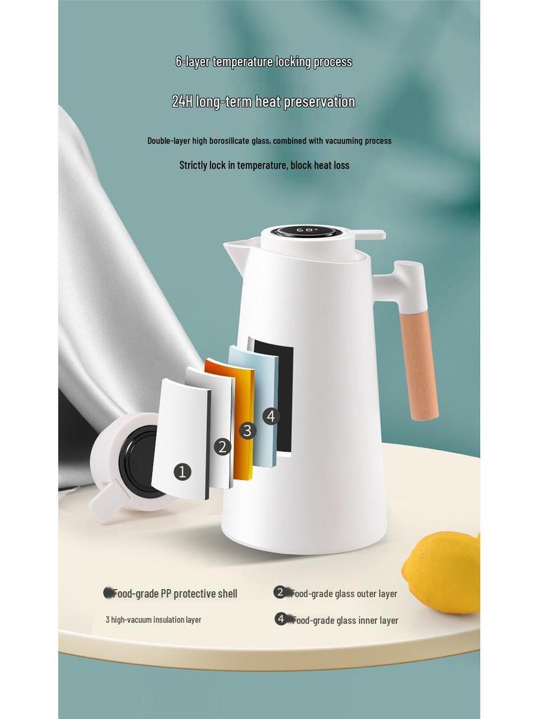 Smart Press-Type Insulated Kettle with Glass Liner - Large Capacity Household Thermos