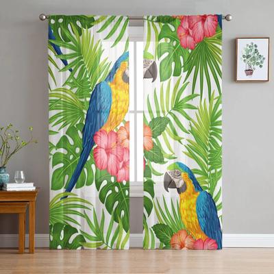 Parrot Flowers Green Tropical Plant Leaves Tulle Sheer Window Curtains for Living Room Bedroom Voile Organza Curtains Drapes