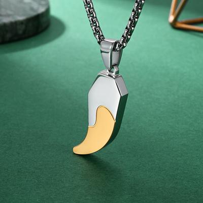 2026 European and American Exquisite Men's Fangs Shape Two-color Light Sand Pendant Fashion Color Matching Jewelry Set