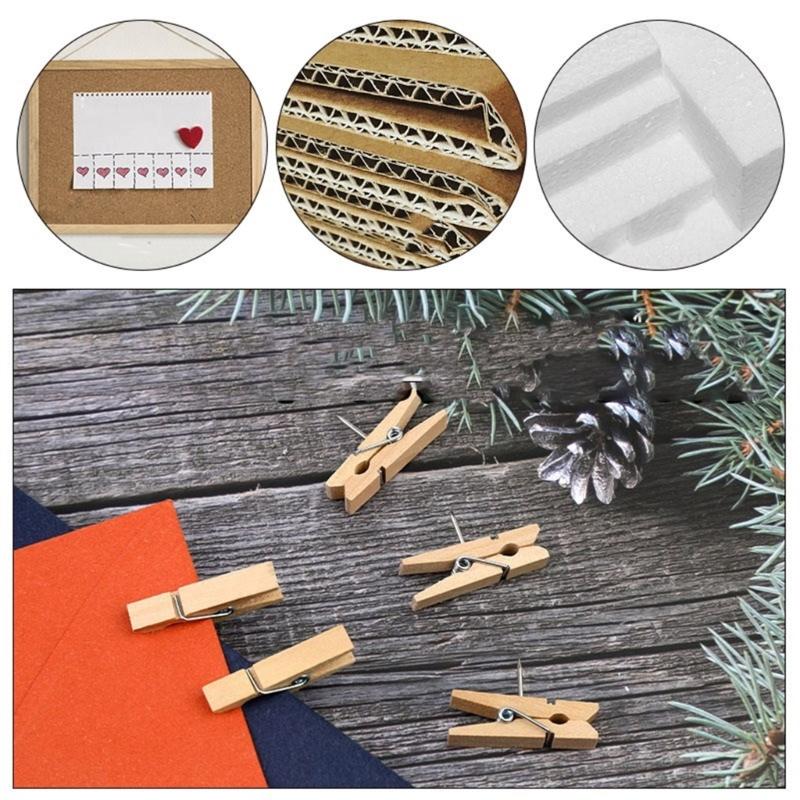 80/90PCS Wood Push Pin Clip for Cork Board, Decorative Pushpins with Clip Thumb Tacks for Notes Photos, Bulletin Board