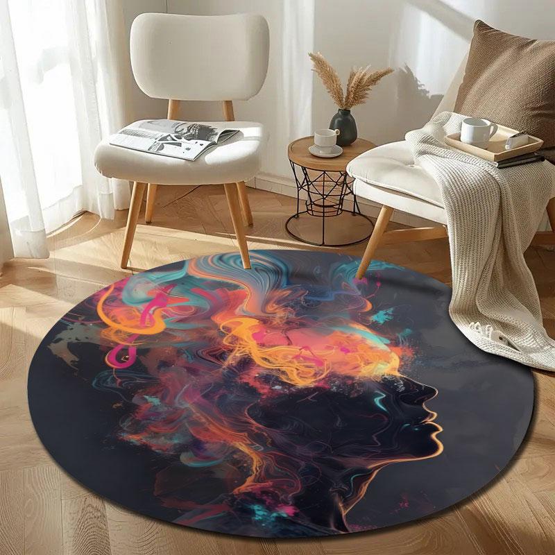 Boho Round Christmas Multicolor Rug Mat, Non-Slip Floor Mat for Office