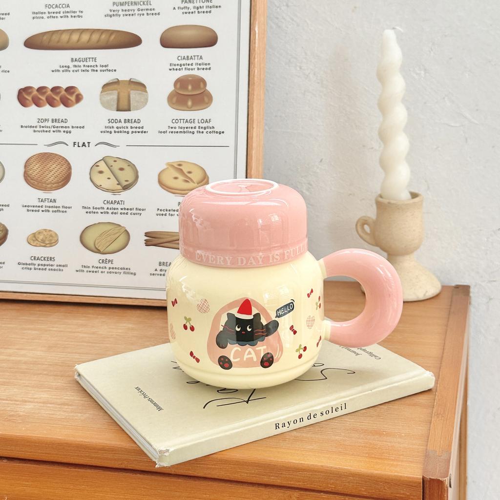 Milk fufu mug with lid cute ceramic cup girls couple water cup home coffee breakfast cup children
