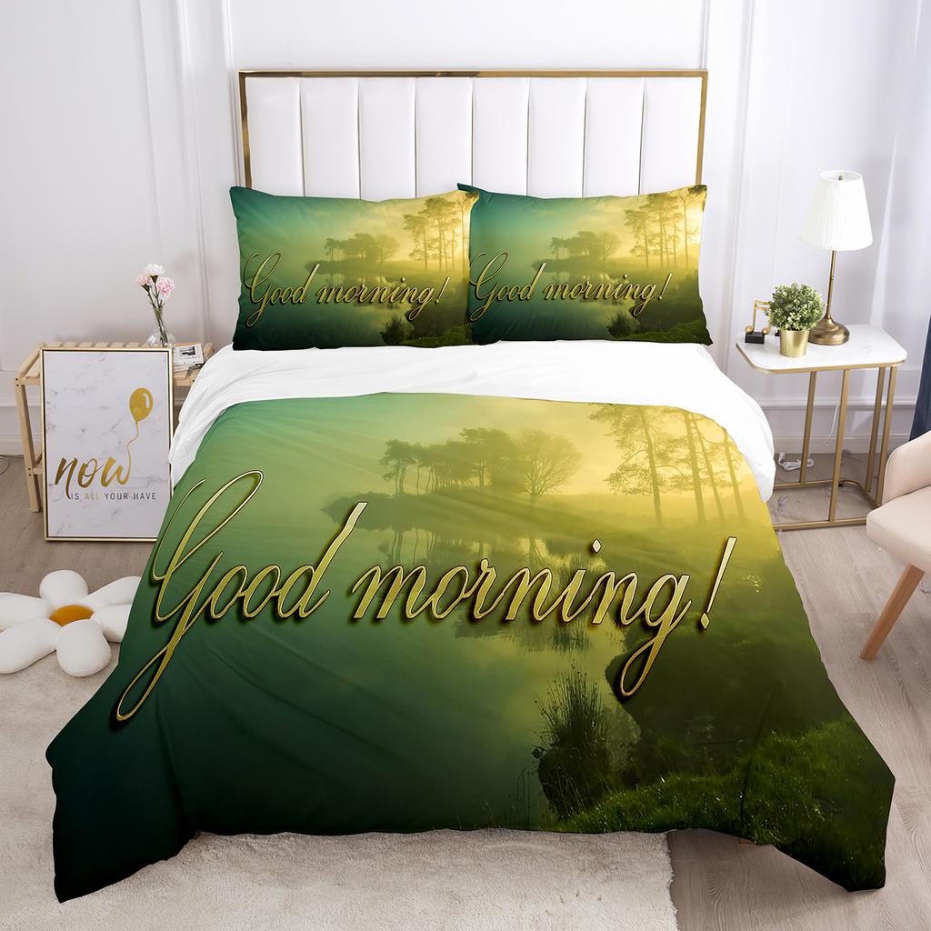 Good Morning Quilt Cover Package Microfiber Fabric Coffee Rose Cozy Breakfast Twin Size Sleep Bedding Package Double Size Queen Size King Dimension