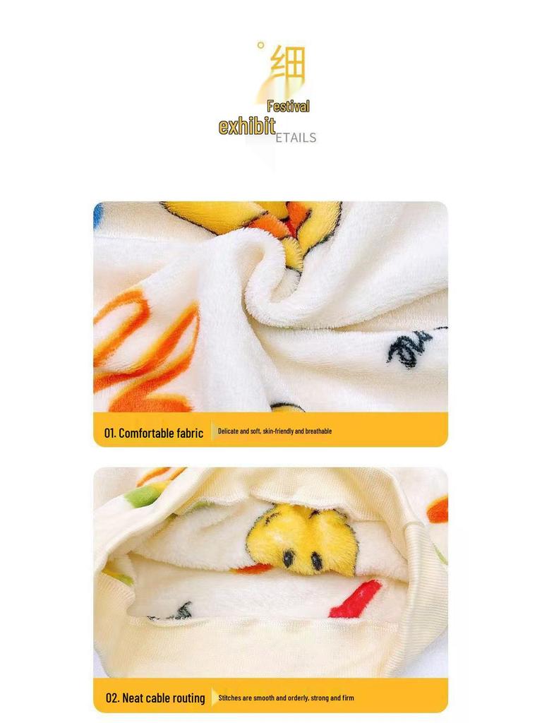 Children's Coral Fleece Flannel Pajamas - Cartoon Round Neck, Thickened Velvet Set for Boys, Girls, Babies