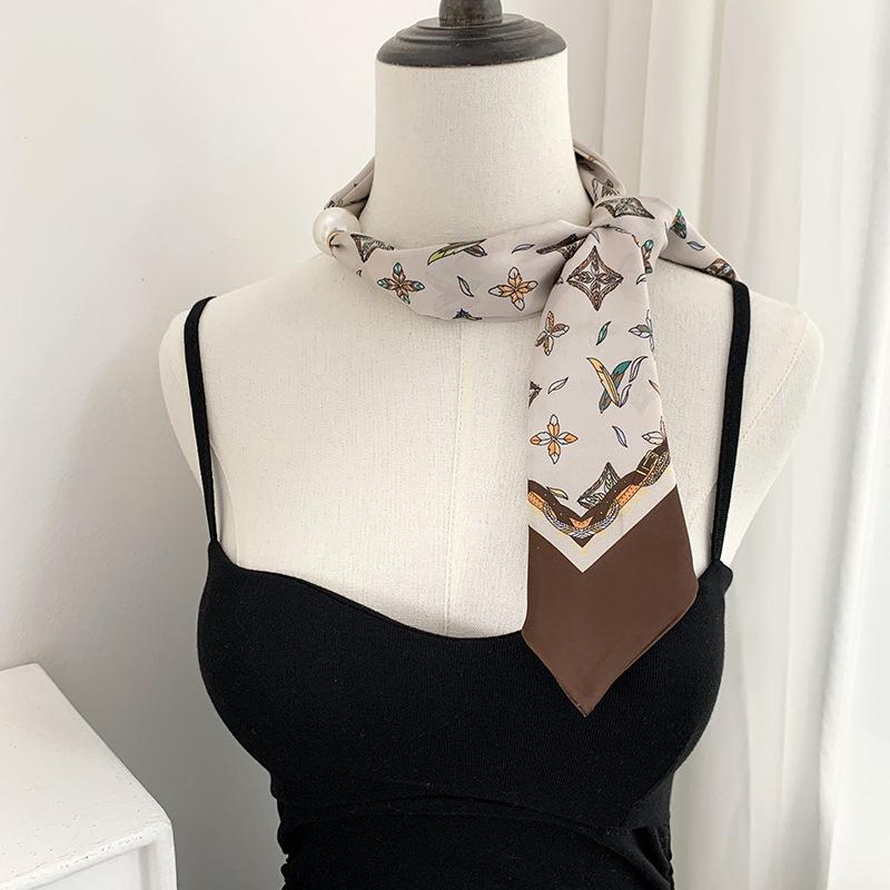 Silk scarf long strip high-end new striped simple decorative scarf hair tie streamer double splicing magnetic silk scarf