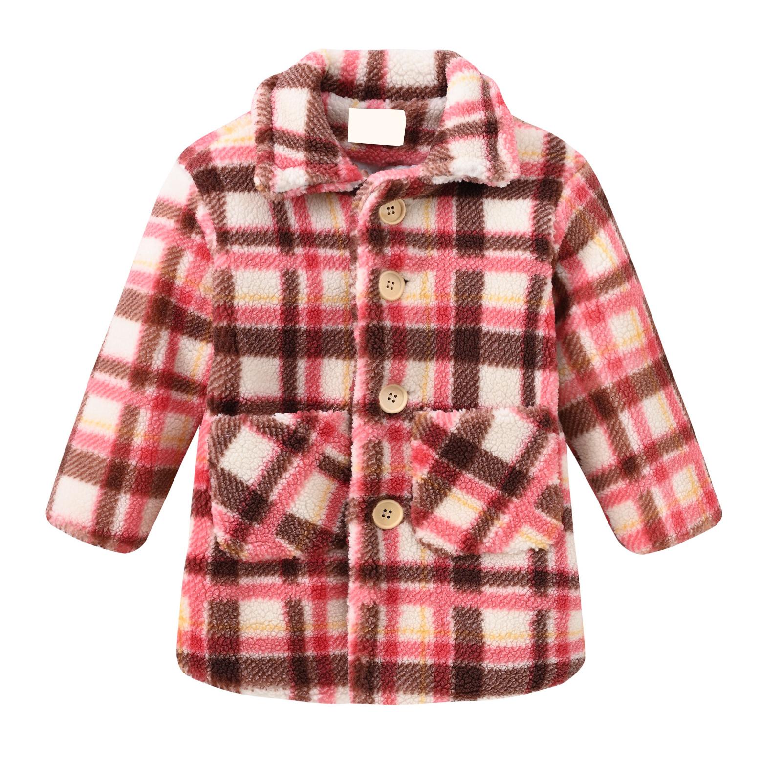 

Kids Lamb Wool Jacket - Pocket Long Sleeve Warm Coat 130 червоний