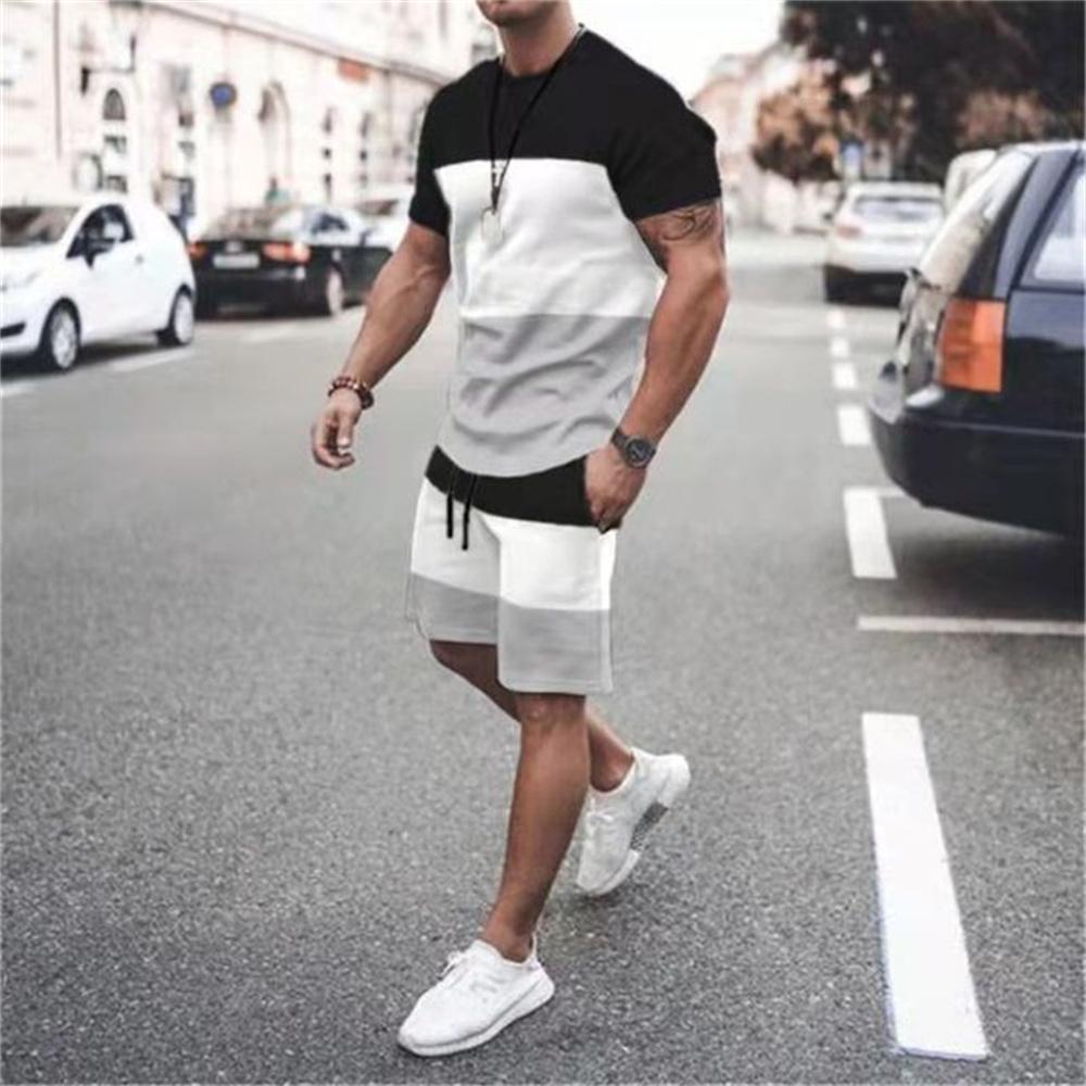 New Men's Sports Suit T Shirt Solid Color Casual Plus Size Tracksuit Man Summer Clothing Streetwear Male Shorts Two Piece Sets