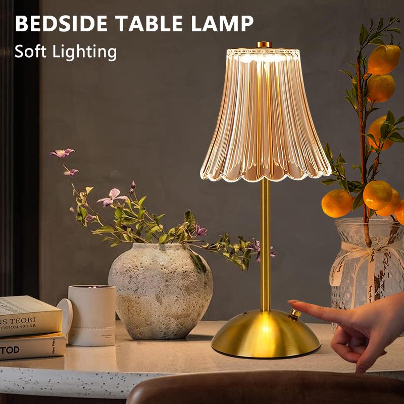 Cordless Table Lamp Dimmable Crystal Table Lamp 3 Colors LED Gold Lamp Portable Lamp Vintage  Rechargeable Touch Lamp for room