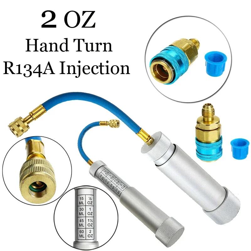 R134A Liquid Fuel Injector 2Oz Oil/Dye Syringe Car Air Conditioner Refill Dye/Oil Injector 1/4 Inch Sae Refrigerant Fluid Filler