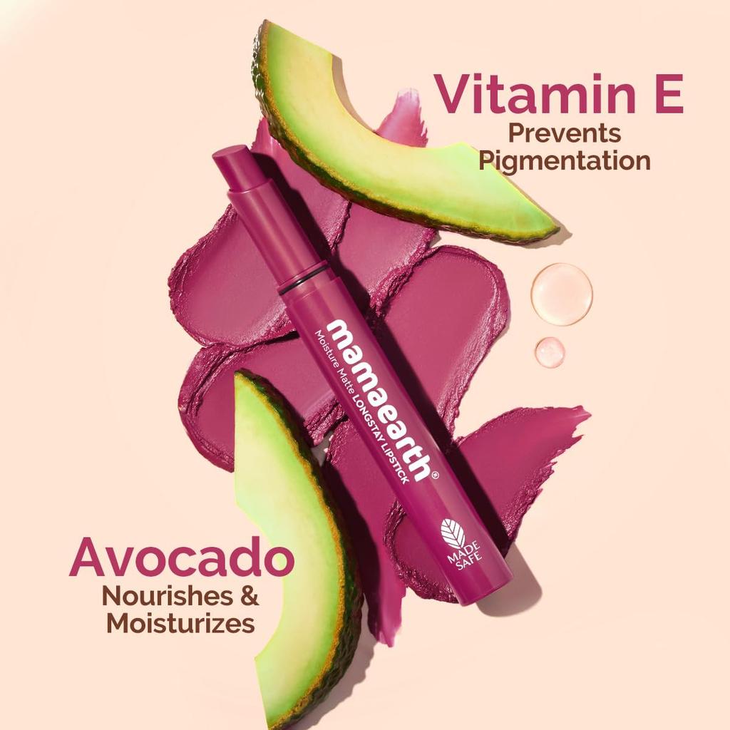 Mamaearth Moisture Matte Longstay Lipstick 2G Pack Of 1 Unisex Semi-Matte Full Coverage Pink Lemonade