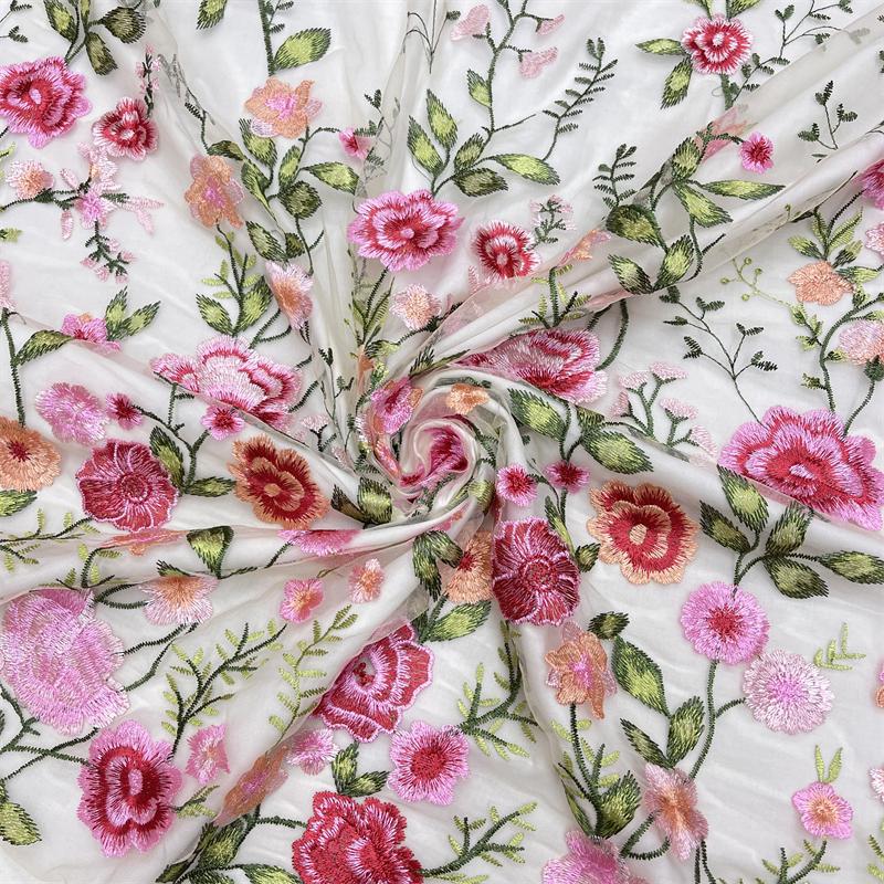 1 Yard 3D Floral Embroidery Rose Flower Fabric Elegant Tulle Mesh Lace Fabric DIY Sewing Bridal Weding Dress Costume Crafts 