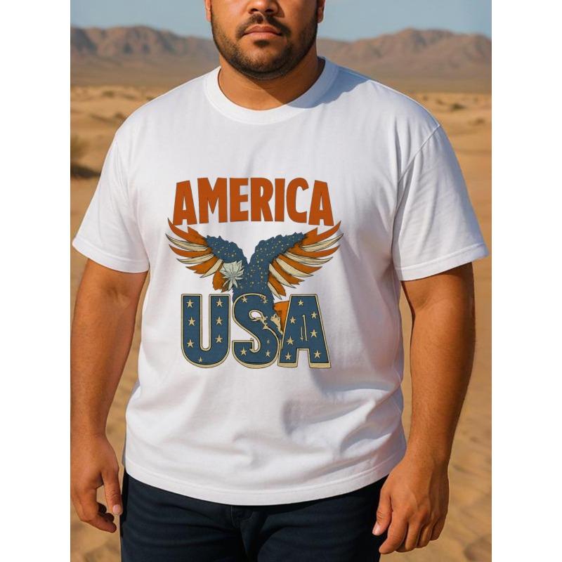 European Size Men'S Print Short-Sleeved T-shirt | Star-striped Eagle, American Pride, Casual Crew Neck, Pure, Suitable for Casual Commuting