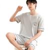 Yiershuang Men's Pajamas, Summer Thin Cotton Pullover Short-Sleeve Shorts, Loose Casual Printed Loungewear Set, Suitable for Outdoor Wear
