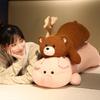 Kawaii Stuffed Doll Lying Plush Piggy Rabbit Toy Animal Soft Plushie Pillow for Kids Squishy Bear Baby Comforting Birthday Gift