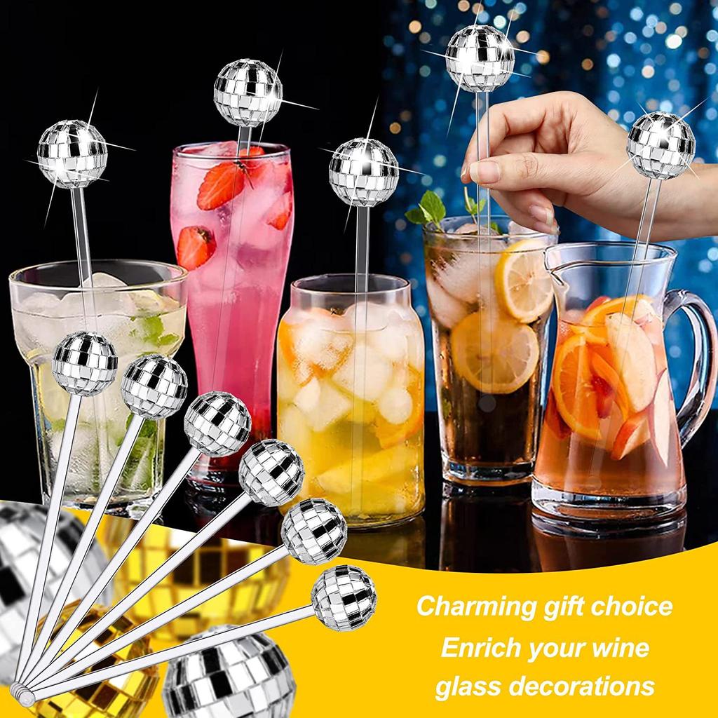 5/10/15 Pezzi Palline Disco Mescolatori per Cocktail Testa Rotonda Bastoncini Swizzle Specchio Palla Mescolatori per Bevande al Caffè per Bar di Casa Decorazioni per Feste