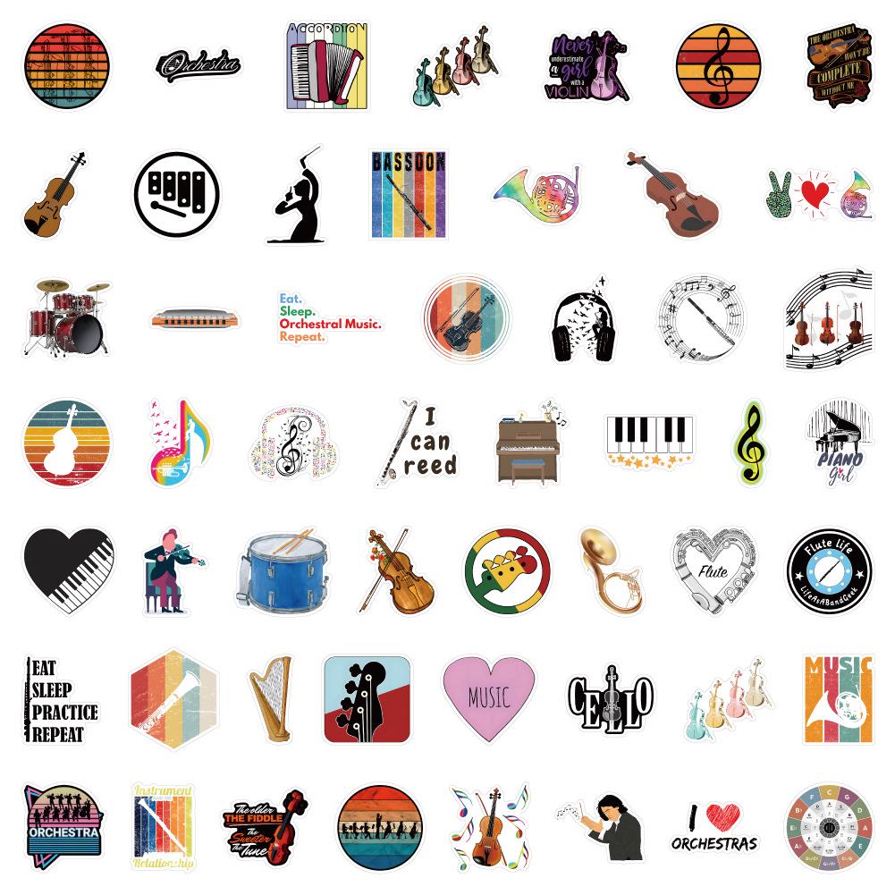 100-Piece Set of Orchestra Musical Instrument Stickers: Creative Stationery, Water Cup, Luggage, Notebook Decor, Waterproof Graffiti Decals