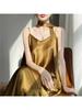 Elegant French V-Neck Spaghetti Strap Satin Dress with Slimming Design