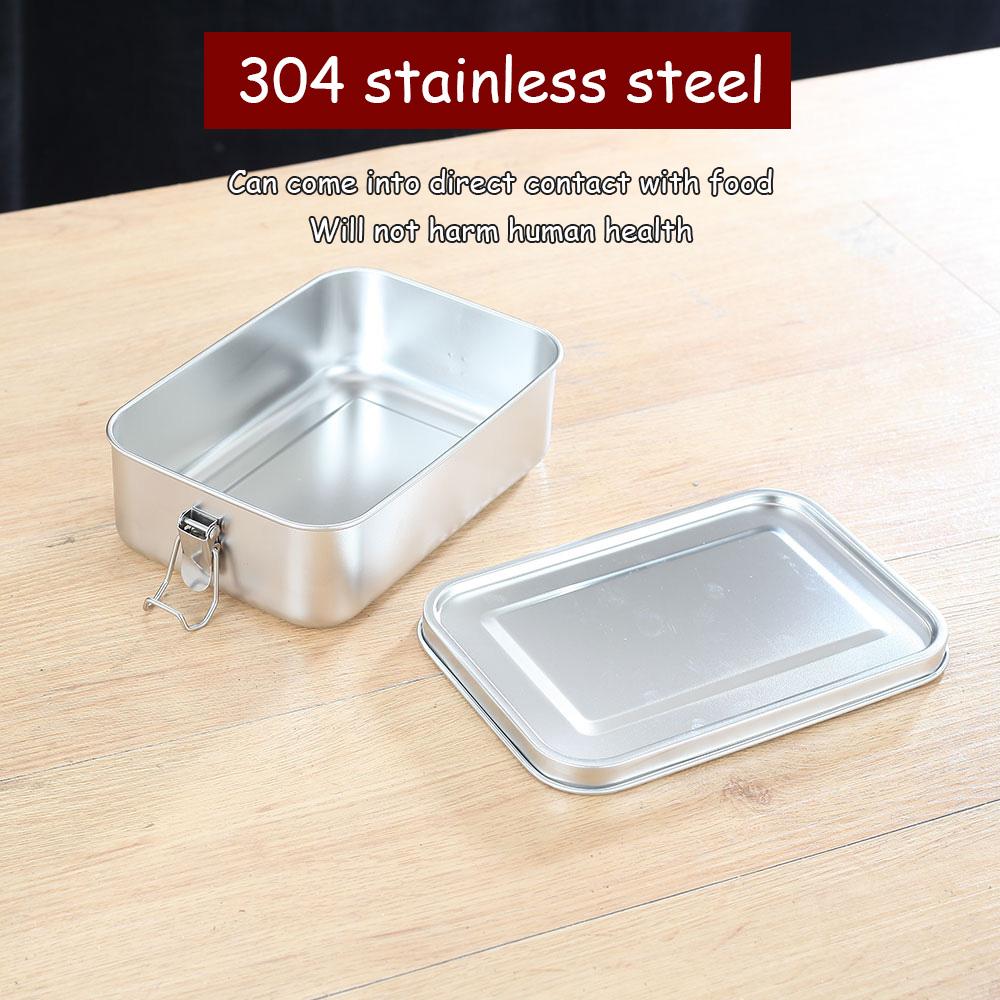 304 Stainless Steel Lunch Box | Leak-Proof Lid with Safety Buckle and Stainless Steel Cover | Multi-Purpose for Office, School argento