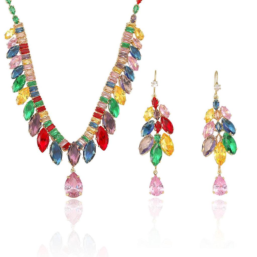Wheat Ear Zirconia Earrings & Necklace Set - Trendy, Colorful, Fresh Jewelry for Stylish Collarbone Adornments
