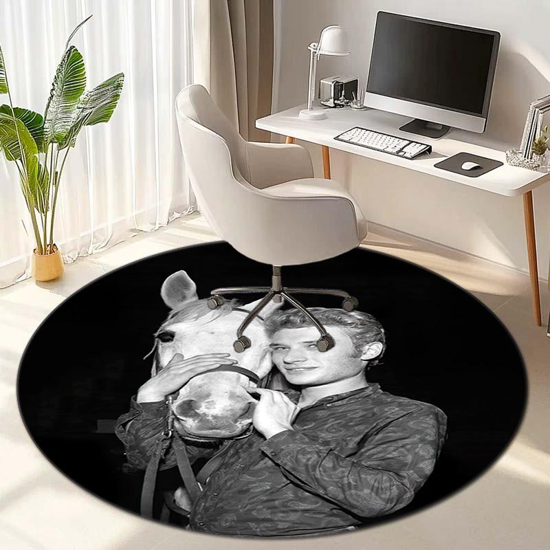 French legendary rock singer and actor Johnny Hallyday Round Carpet Soft Home Decoration Corridor Table and Chair Anti slip Outdoor Floor Mat rug H9