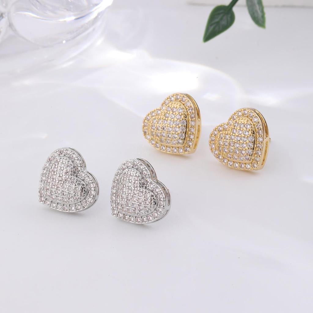 European & American Cross-border Fashion: Zirconia Heart Stud Earrings for Women - Perfect Wedding Anniversary Gift