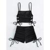 Sexy Bikini 2026 Women White Black Hollow Out Push Up Padded Two Piece Swimsuit Summer Bathing Suit Lace Up High Waist Swimwear