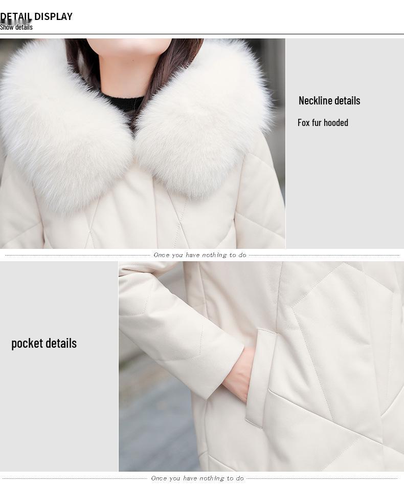 Women's Mid-Length 2025 Winter Sheepskin Down Jacket with Genuine Leather and Fox Fur Hood Collar