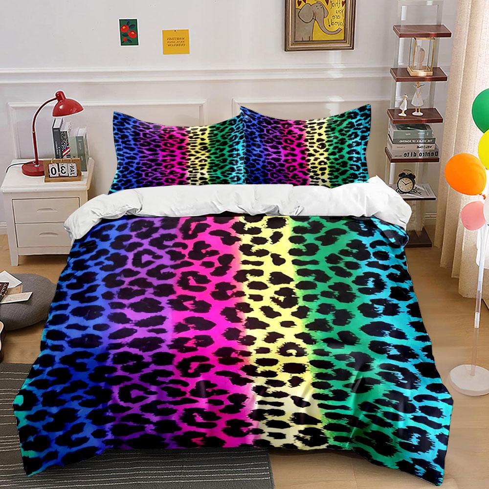 Rainbow Leopard Print Bedding Bedding Duvet Cover Set Duvet Cover Pillowcases (1 * Duvet Cover 2 * Pillowcases, without duvet insert) 135x200cm