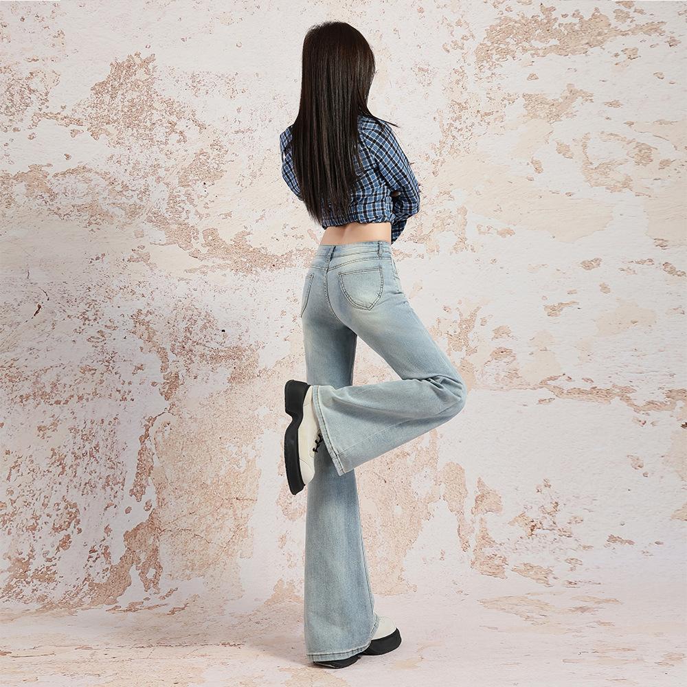 Glacier Blue Low-rise Slightly Pulled Jeans Women's Spring New Non-stick Leg Foundation Thin Versatile Floor-mopping Trousers