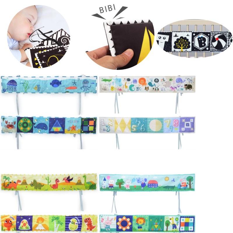 Nowa Dwustronna Czarno-Biała Książeczka-Ochraniacz do Łóżeczka Dziecięcego z Odporną na Rozdarcia Zabawką 3D do Wczesnej Edukacji i Urządzeniem Dźwiękowym