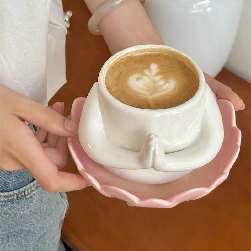 Creative Ceramic Coffee Cup Saucer Lotus Breakfast Plate White Ceramic Breakfast Milk Mug Exquisite Afternoon Tea Flower Cup New