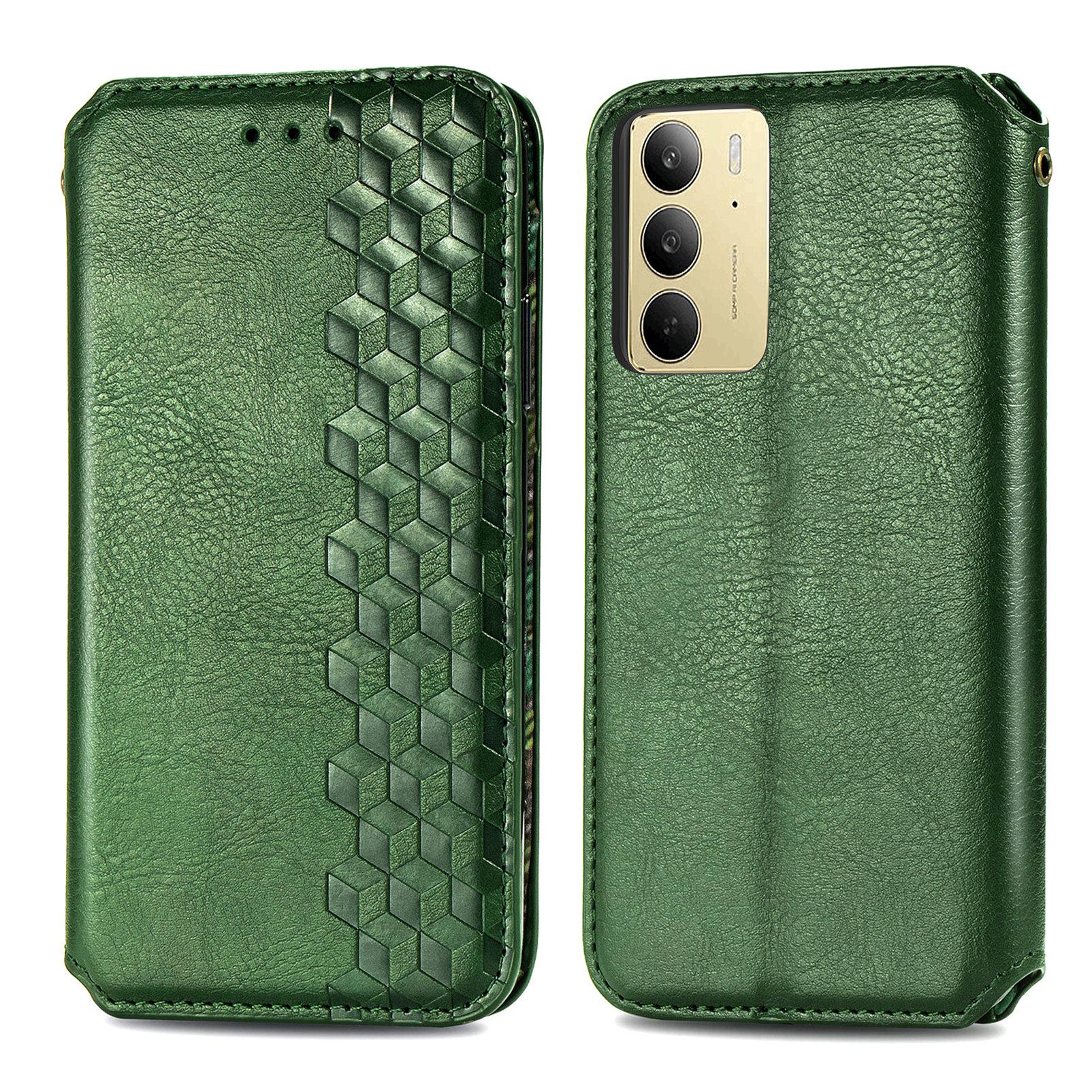 

For Realme C75 Case Rhombus Imprint PU Leather Wallet Phone Cover Red