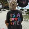 Summer Loose Casual Women'S Top with Double-Sided Print, Hand-Drawn Style Featuring , Round Neck Short-Sleeve Oversized T-Shirt
