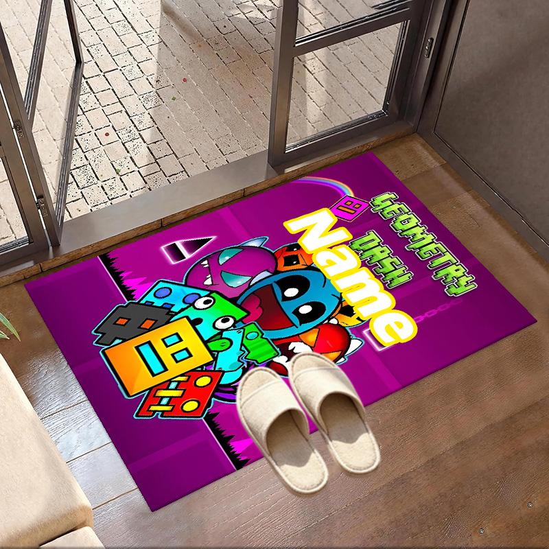 Custom Name Personalized Geometry Dash Print Carpet, Versatile Home Decor Rug, for Playroom, Apartment, Balcony, Entryway, Hallway Gift