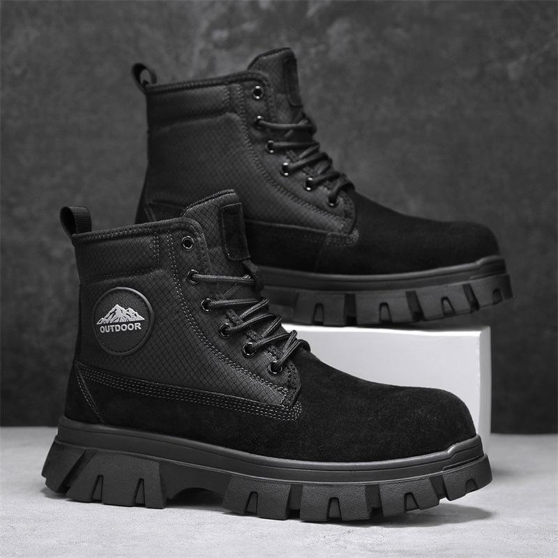 Men's Waterproof Leather & Fur Snow Boots - Non-Slip, Warm High-Top Workwear Martin Boots