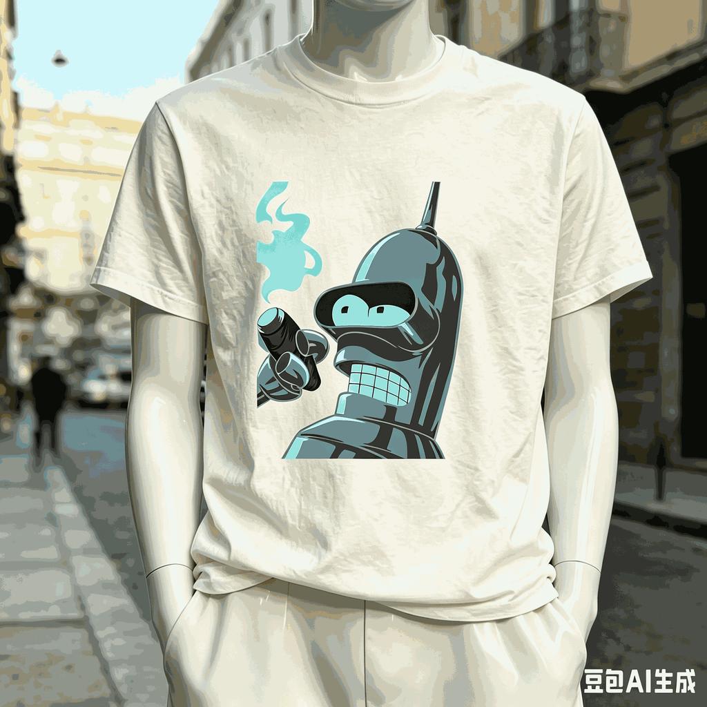 Camiseta Oversize Estampada Futurama Algodón Premium Amigable con la Piel Cuello Redondo Manga Corta Top Producto Caliente Informal Holgada Camiseta Unisex