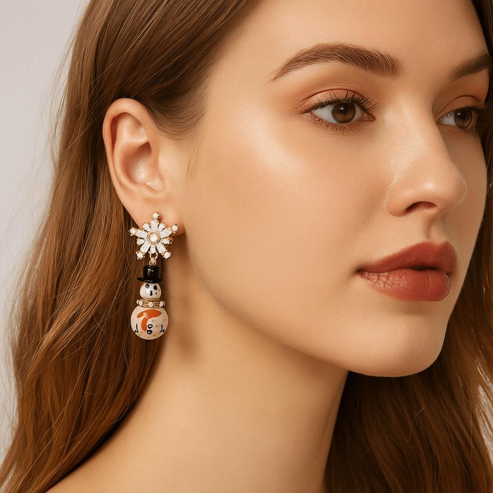 Rhinestone Snowman Earrings Snowflake Xmas Dangle Earrings Exquisite Christmas Earrings  Holiday