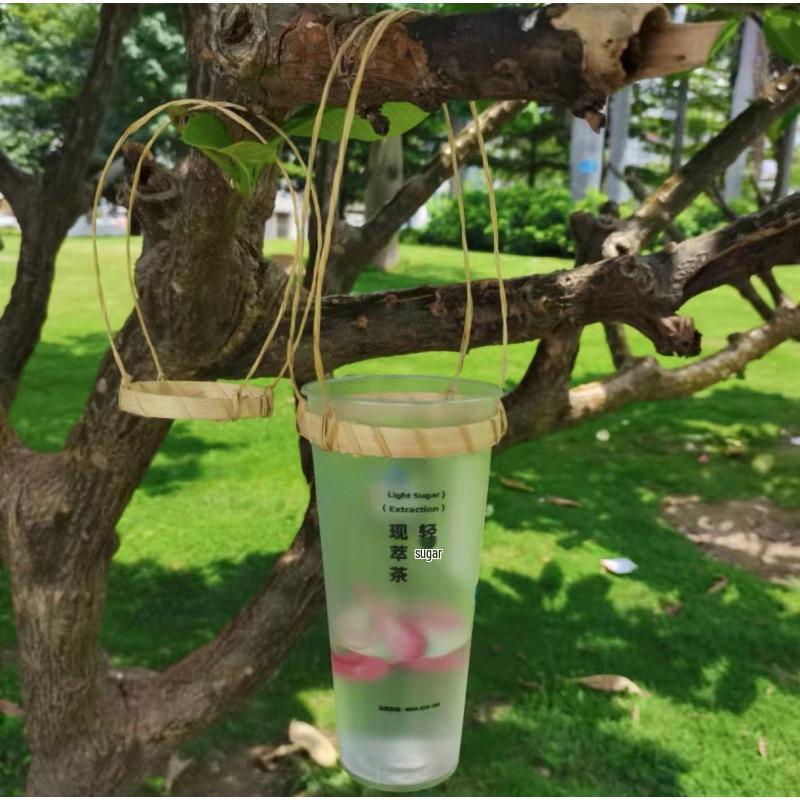 Bamboo Woven Drink Set: Milk Tea Cups, Ice Cream Cups & Basket