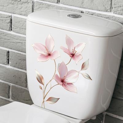 Light Luxury Pink Flower Toilet Decorative Stickers, Refreshing The Bathroom Space