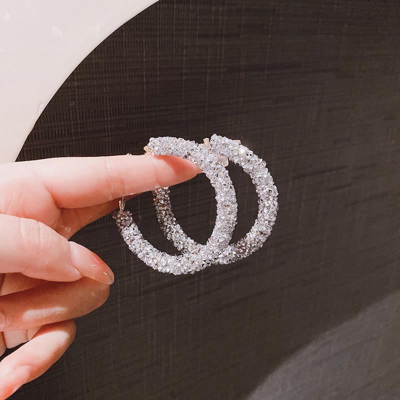 Trendy High-End Full Diamond Circle Earrings