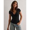 Spring Summer Slim Temperament Fashion Spice Deep V-neck T-shirt Women