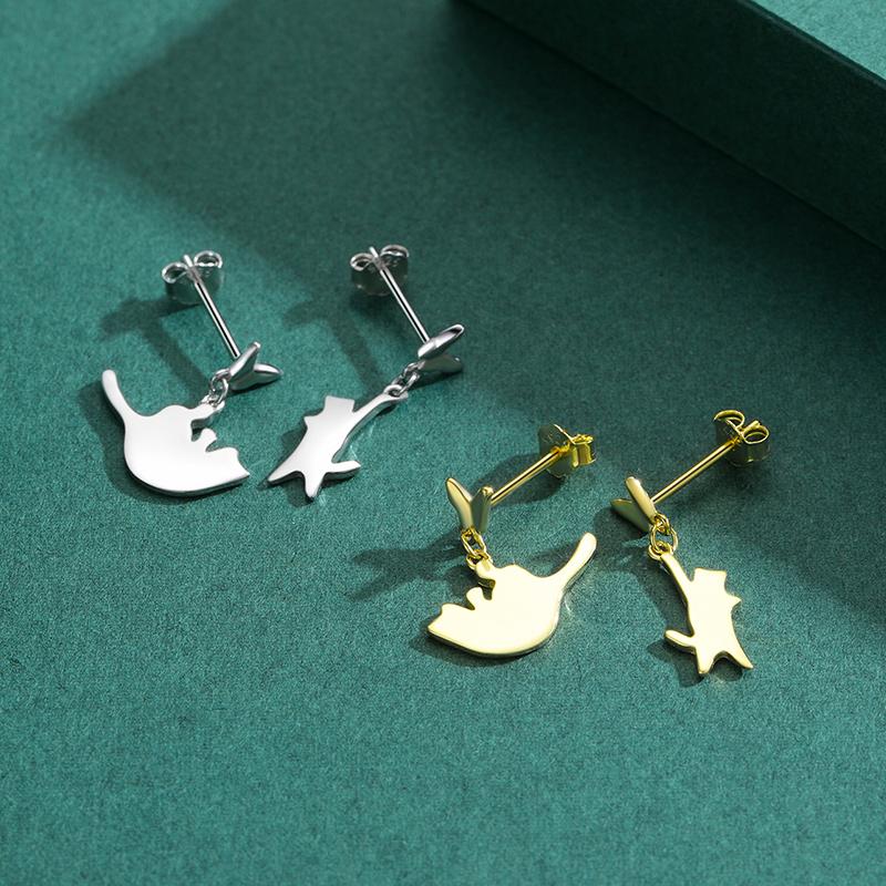 MODIAN 925 Sterling Sølv Søt Spille-Katt Øredobber For Kvinner Dyr Ørestifter Smykker Festtilbehør