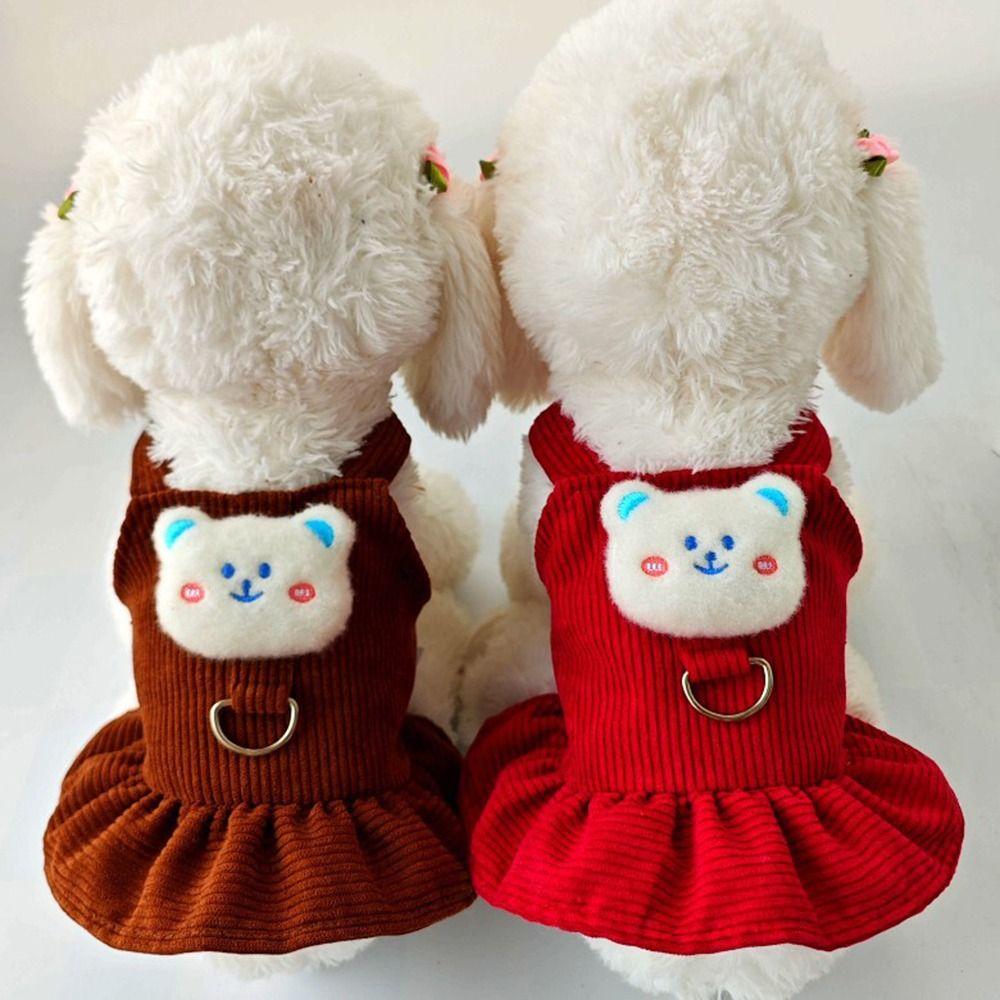 

Washable Pet Dog Dress Large Bow Dog Bear Dresses Fashion Cat Skirt L червоний