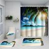 1/4 Seaside Scenery Shower Curtains, Toilet Seat Decoration, Shower Curtain with Carpet and Toilet Lid, 12 70.8x70.8 Inch Hooks