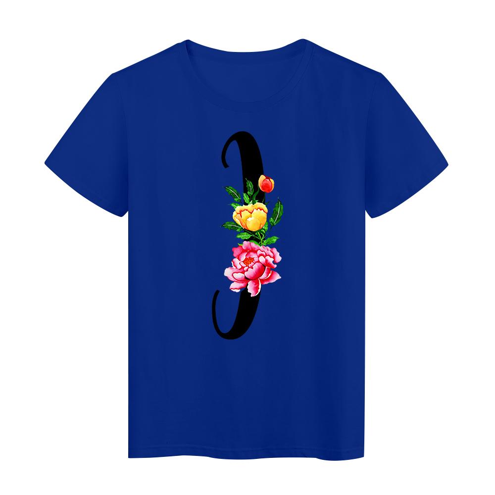 Flower Letter I White Printed Tshirts Trend Top Tee Kawaii Simplicity Style Casual Women S