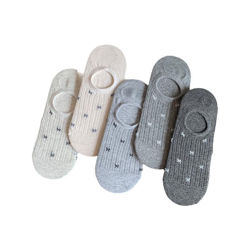 Summer Thin Socks, Women's Bow Tie Sweet Women's Boat Socks, Silicone Anti-slip, Sweat-absorbing, Breathable Boneless Socks