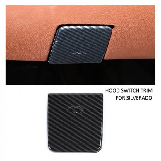 Engine Hood Switch Button Trim Carbon Fiber For Chevy Silverado GMC Sierra 14-18